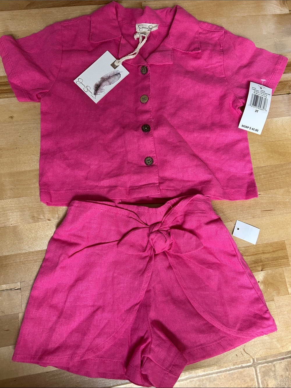 Jessica Simpson Girls Hot Pink Linen-Like Button Shirt & Tie-Front Set NWT